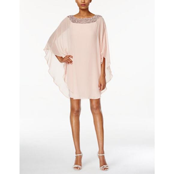 NEW Xscape Dress Beaded Chiffon Capelet Cape Overlay Embellished Blush 8 Event - Picture 3 of 15
